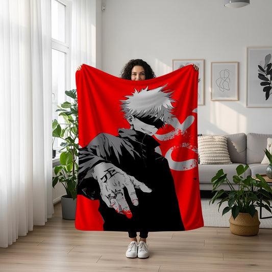 Gojo Satoru Hypebeast Art Blanket, Jujutsu Kaisen Urban Warrior Decor, Streetwear Fashion Design, Premium Fan Gift, Anime Art Bedding