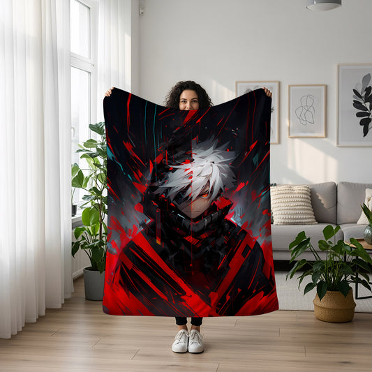 Gojo Satoru Battle Form Art Blanket, Jujutsu Kaisen Epic Combat Decor, Hollow Purple Technique Design, Premium Fan Gift, Wall Art