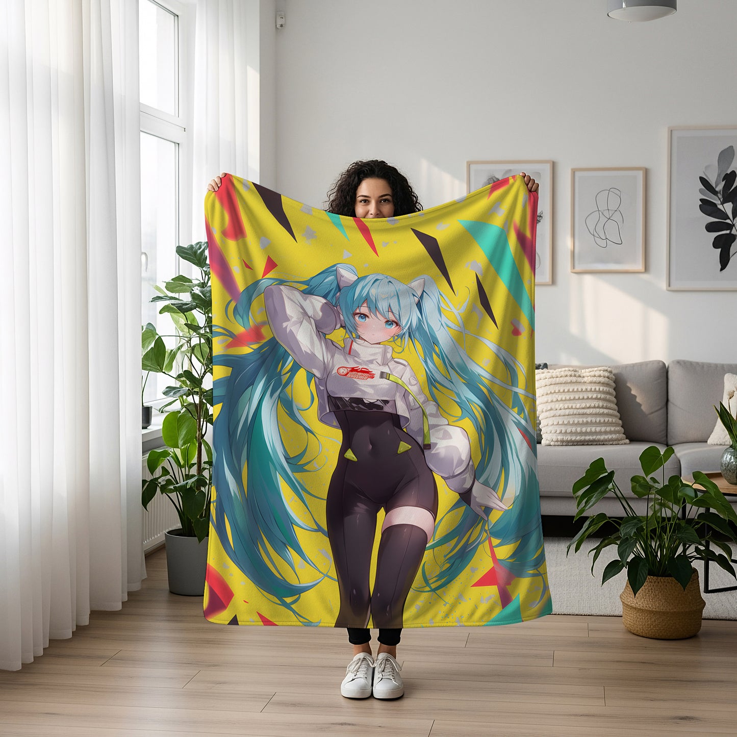 Hatsune Miku, Vocaloid Idol Star, Youthful Stage Performance Outfit, Anime Girl Art Blanket, Cute Music Idol Decor, Otaku Collection Gift
