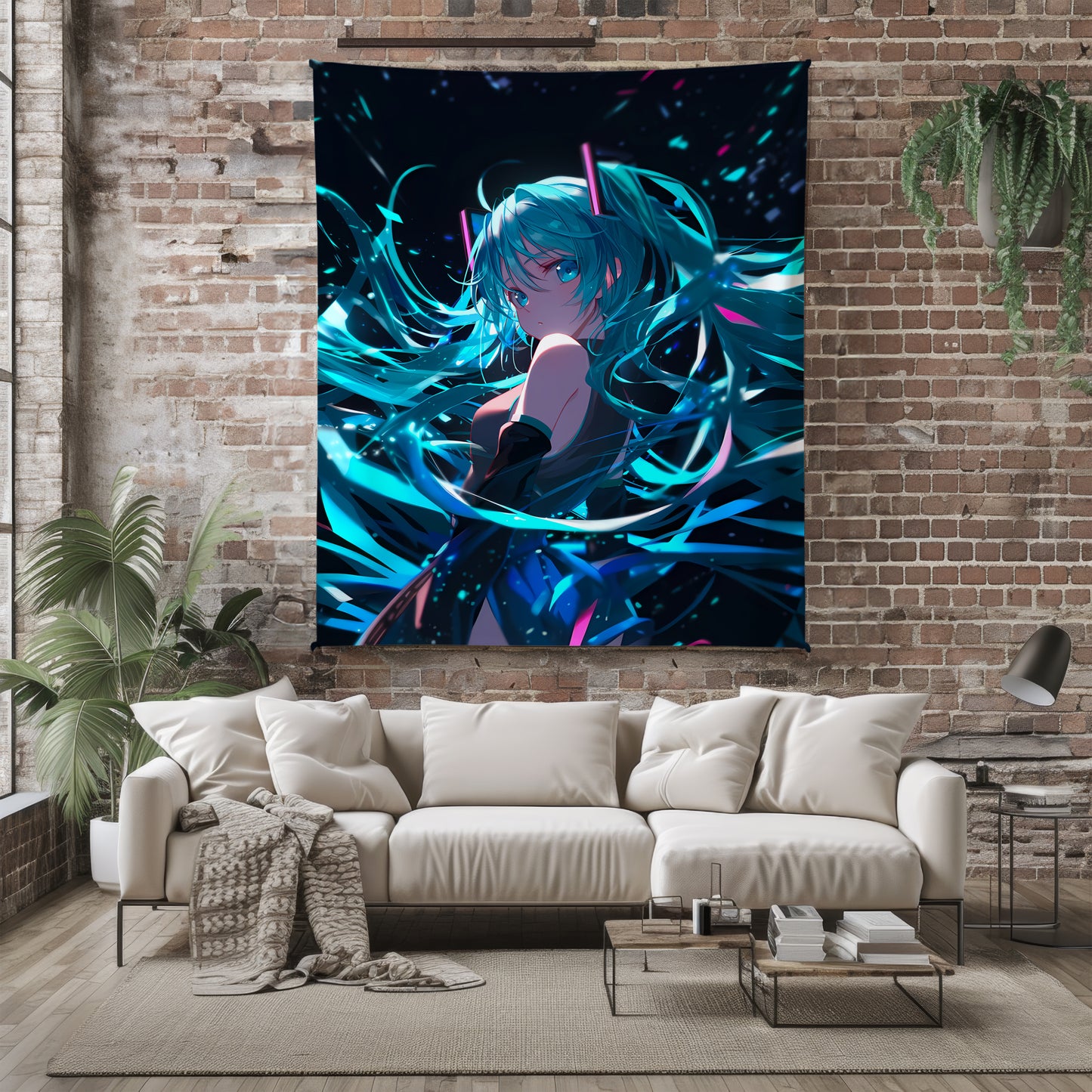 Hatsune Miku, Vocaloid, Futuristic Cyberpunk Style, Techwear Anime Girl, Digital Art Blanket, Neon City Decor, Gamer Room Wall Art