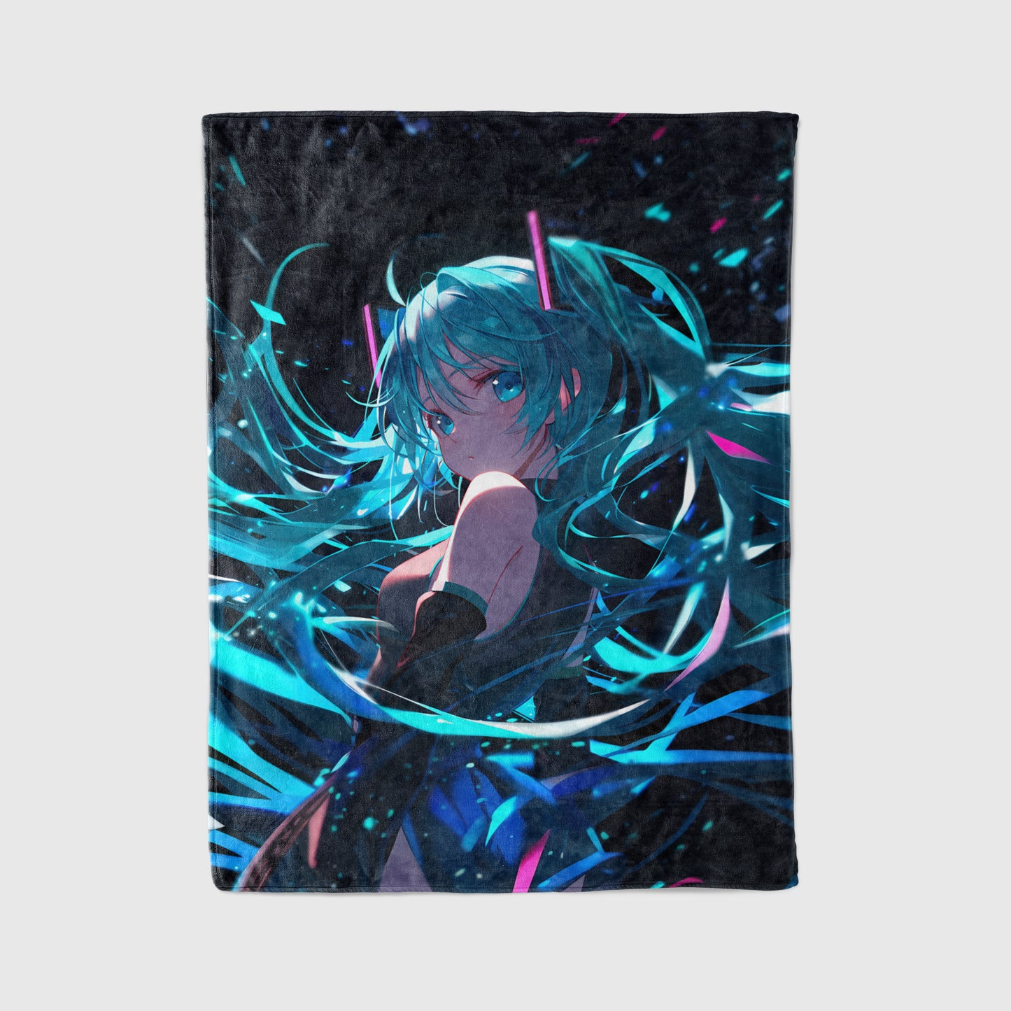 Hatsune Miku, Vocaloid, Futuristic Cyberpunk Style, Techwear Anime Girl, Digital Art Blanket, Neon City Decor, Gamer Room Wall Art