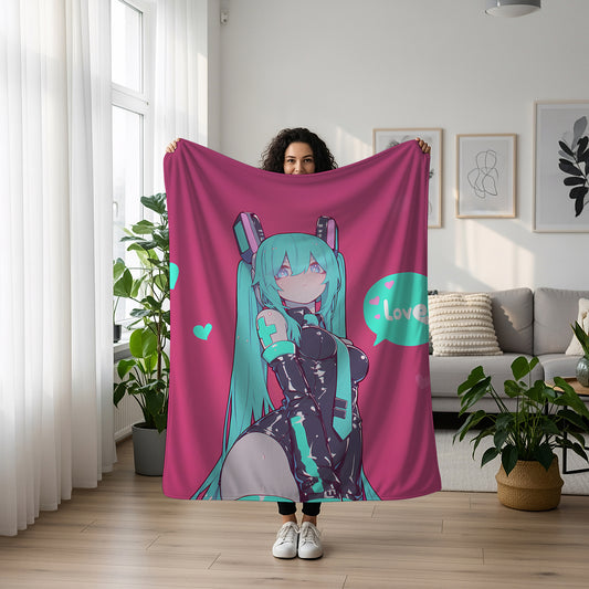 Hatsune Miku, Vocaloid, Sexy Latex Bodysuit Style, Glossy Suit Anime Girl, Aesthetic Art Blanket, Otaku Wall Decor, Unique Art Gift
