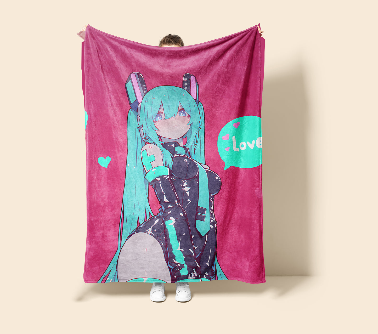 Hatsune Miku, Vocaloid, Sexy Latex Bodysuit Style, Glossy Suit Anime Girl, Aesthetic Art Blanket, Otaku Wall Decor, Unique Art Gift