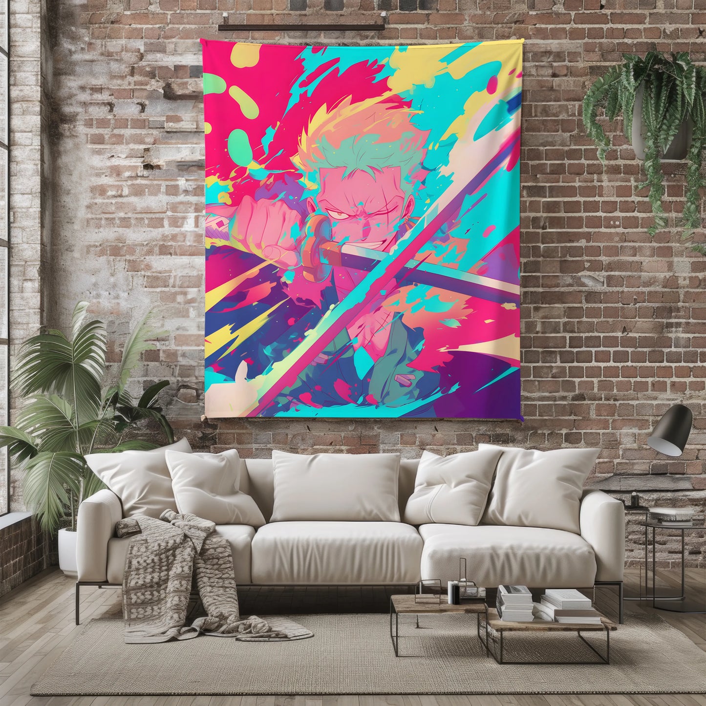 Roronoa Zoro Graffiti Art Flannel Blanket, One Piece Merch, Straw Hat Pirate Anime Peripheral, Otaku Bedding Decor