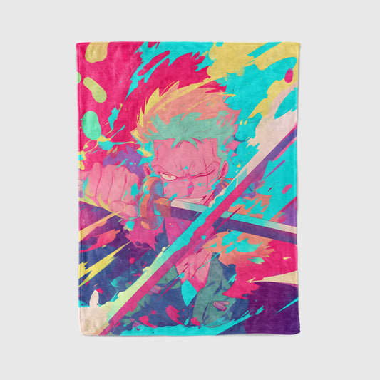 Roronoa Zoro Graffiti Art Flannel Blanket, One Piece Merch, Straw Hat Pirate Anime Peripheral, Otaku Bedding Decor