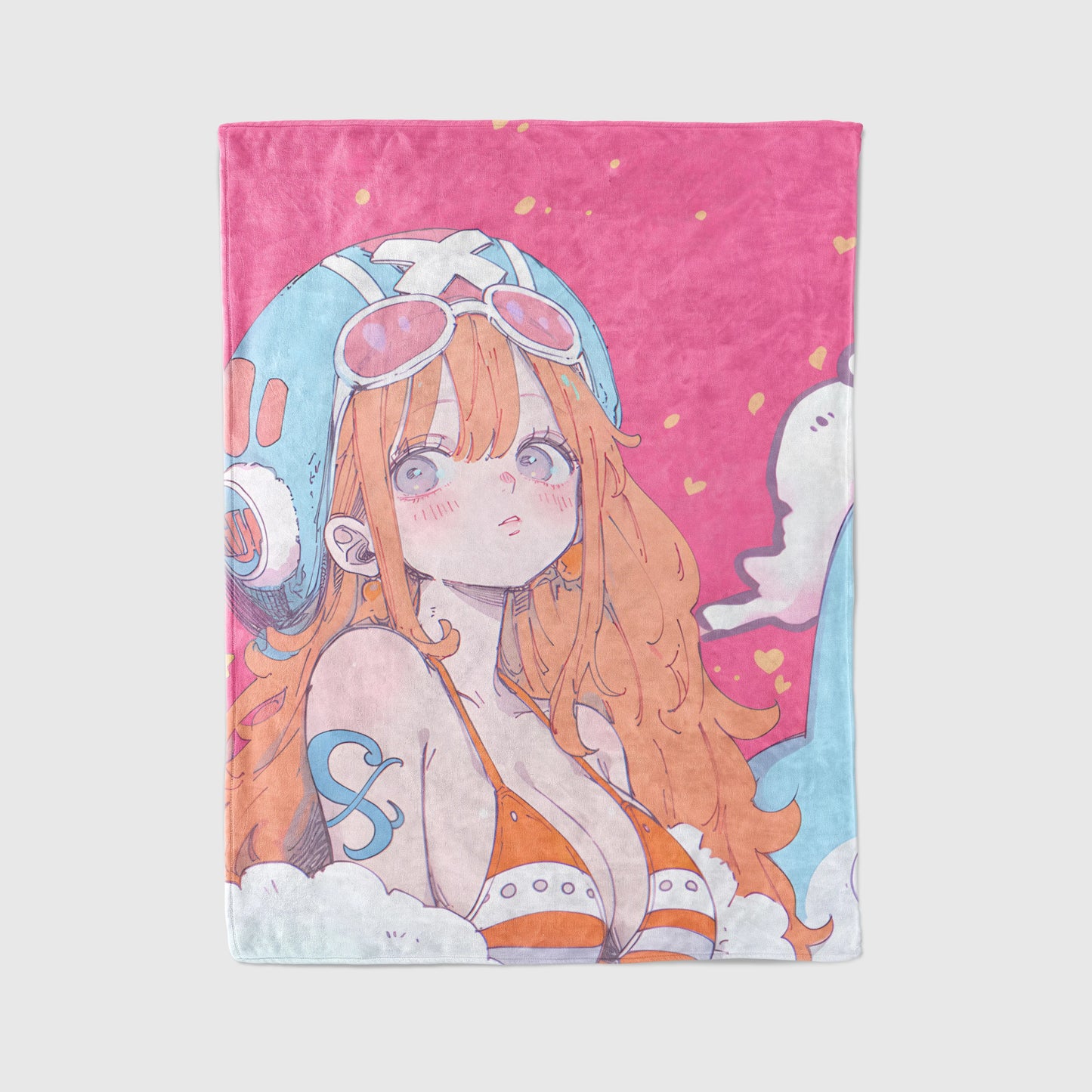Nami Retro Bikini Comic Style Flannel Blanket, One Piece Merch, Anime Peripheral, Otaku Bedding