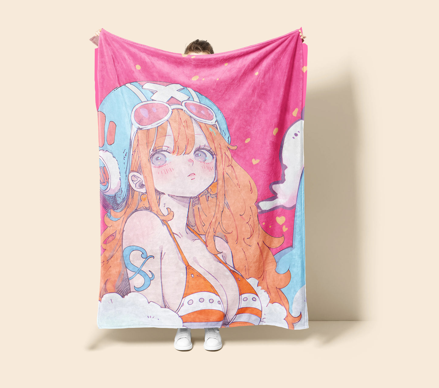 Nami Retro Bikini Comic Style Flannel Blanket, One Piece Merch, Anime Peripheral, Otaku Bedding