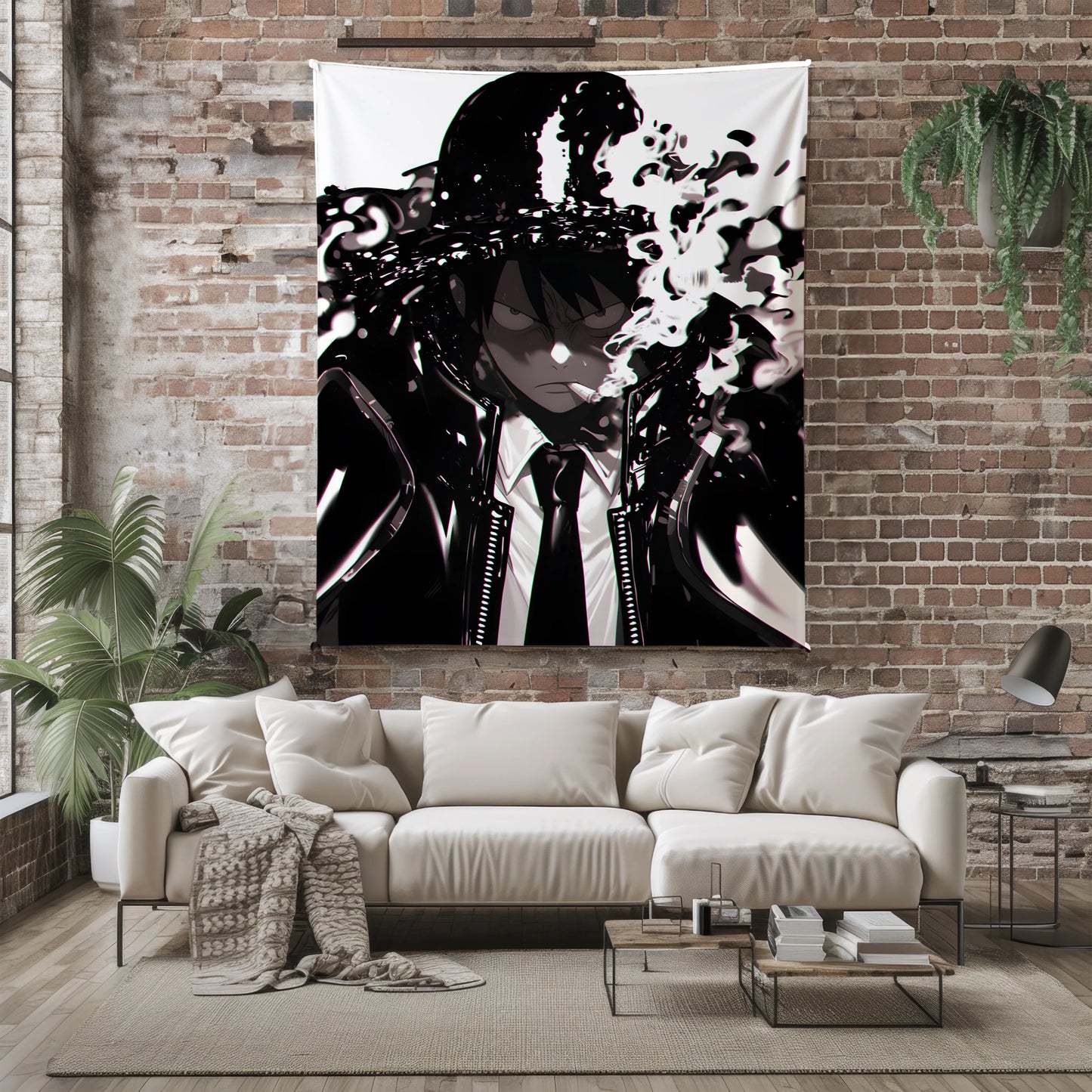 Monkey D Luffy Mob Boss Style Flannel Blanket, One Piece Merch, Straw Hat Captain Anime Peripheral, Otaku Decor
