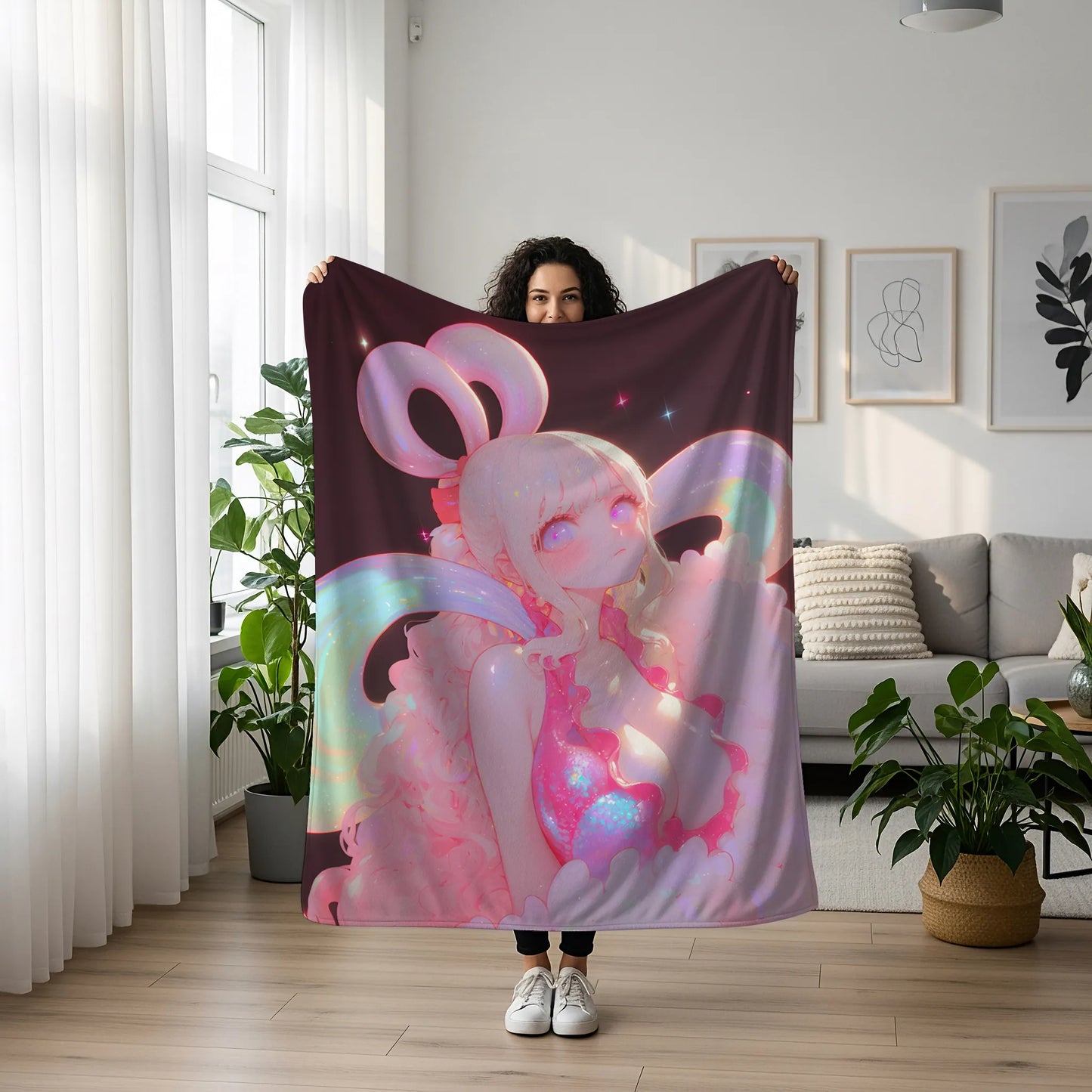 Princess Shirahoshi Dreamy Bikini Flannel Blanket, One Piece Merch, Mermaid Princess Anime Peripheral, Otaku Gift