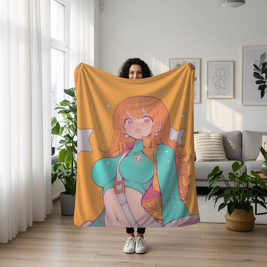 Nami Energetic Bodysuit Flannel Blanket, One Piece Merch, Anime Peripheral, Otaku Home Decor