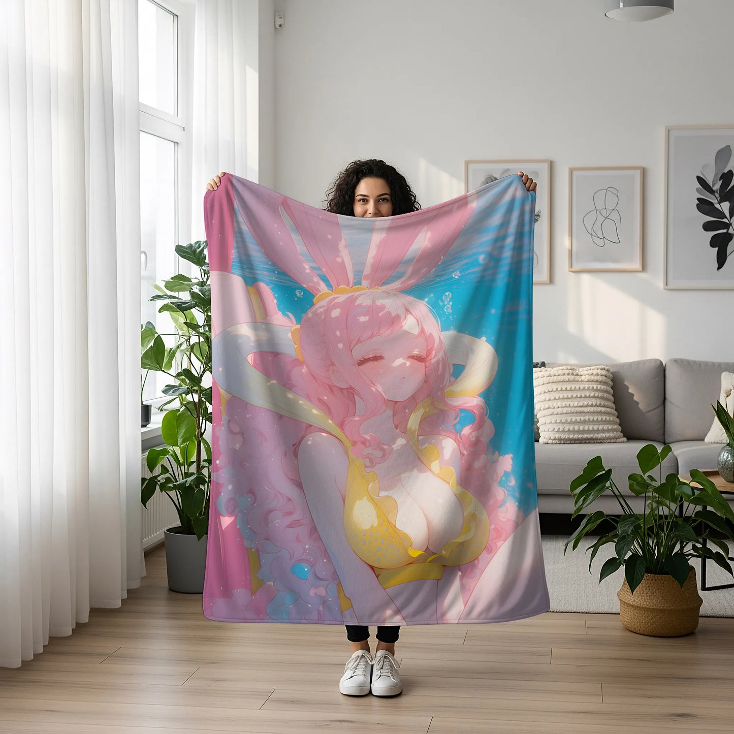 Princess Shirahoshi Bikini Style Flannel Blanket, One Piece Merch, Mermaid Princess Anime Peripheral, Otaku Bedding
