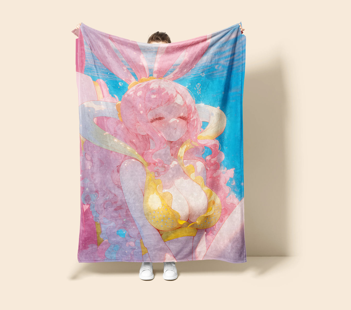 Princess Shirahoshi Bikini Style Flannel Blanket, One Piece Merch, Mermaid Princess Anime Peripheral, Otaku Bedding