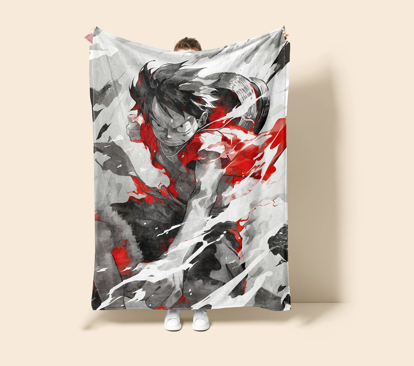 Monkey D Luffy Combat Form Flannel Blanket, One Piece Merch, Gear Evolution Anime Peripheral, Otaku Decor