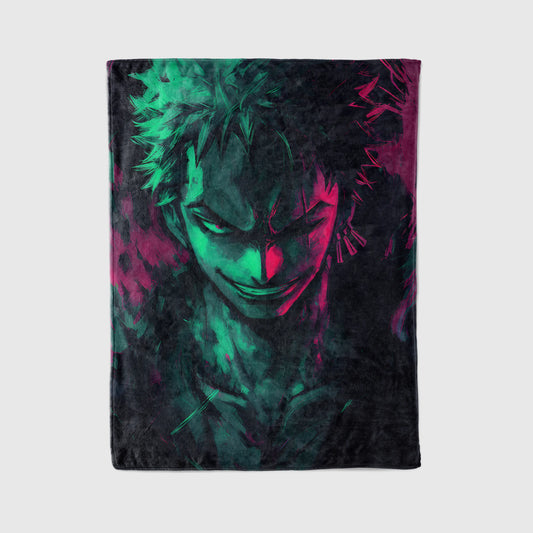 Roronoa Zoro Dark Graffiti Art Flannel Blanket, One Piece Merch, Straw Hat Pirate Anime Peripheral, Otaku Decor