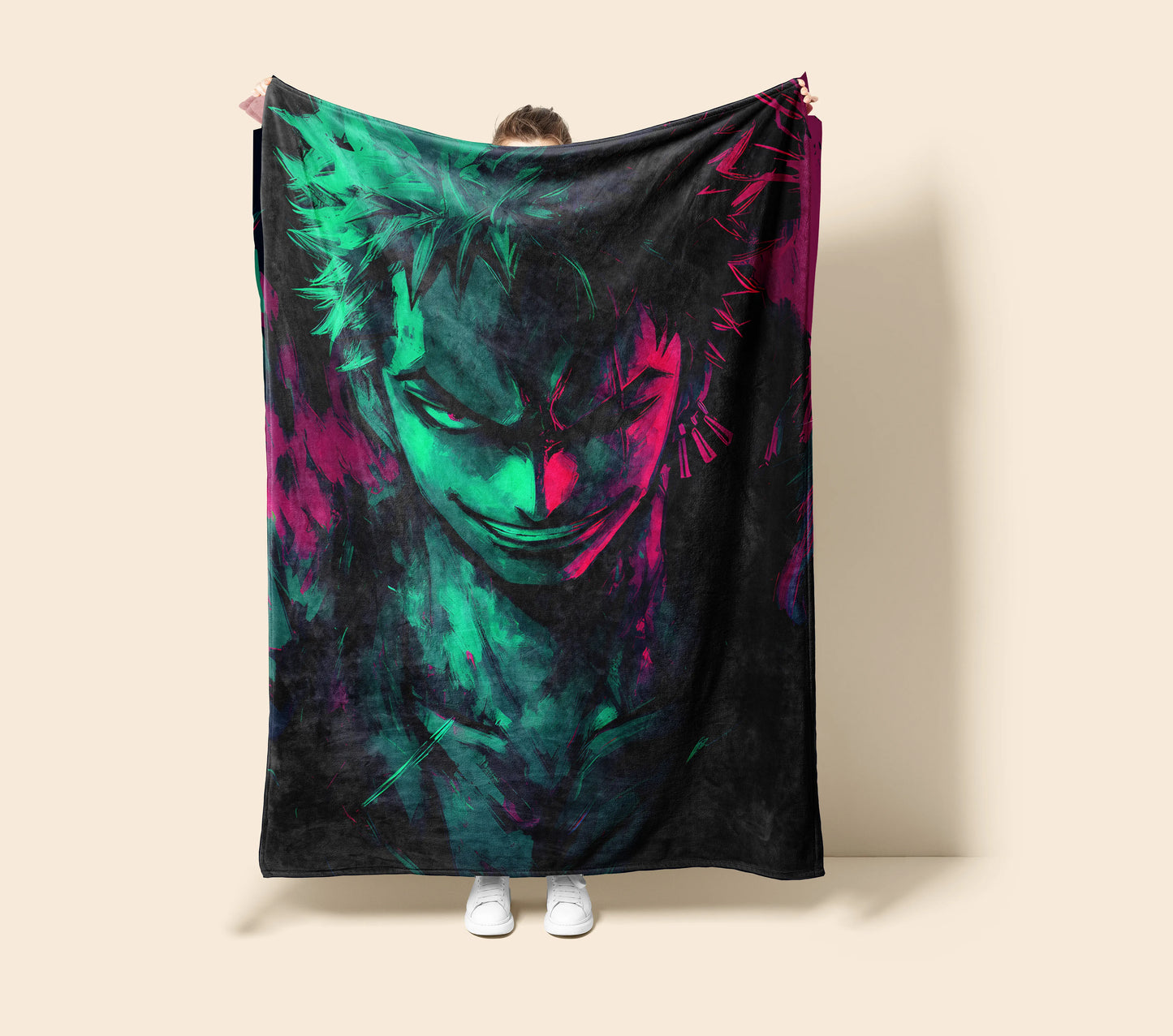 Roronoa Zoro Dark Graffiti Art Flannel Blanket, One Piece Merch, Straw Hat Pirate Anime Peripheral, Otaku Decor