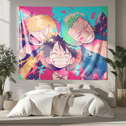 Luffy Zoro Sanji Monster Trio Flannel Blanket, One Piece Merch, Straw Hat Crew Anime Peripheral, Otaku Bedding