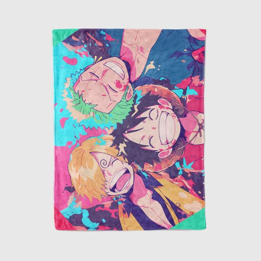 Luffy Zoro Sanji Monster Trio Flannel Blanket, One Piece Merch, Straw Hat Crew Anime Peripheral, Otaku Bedding