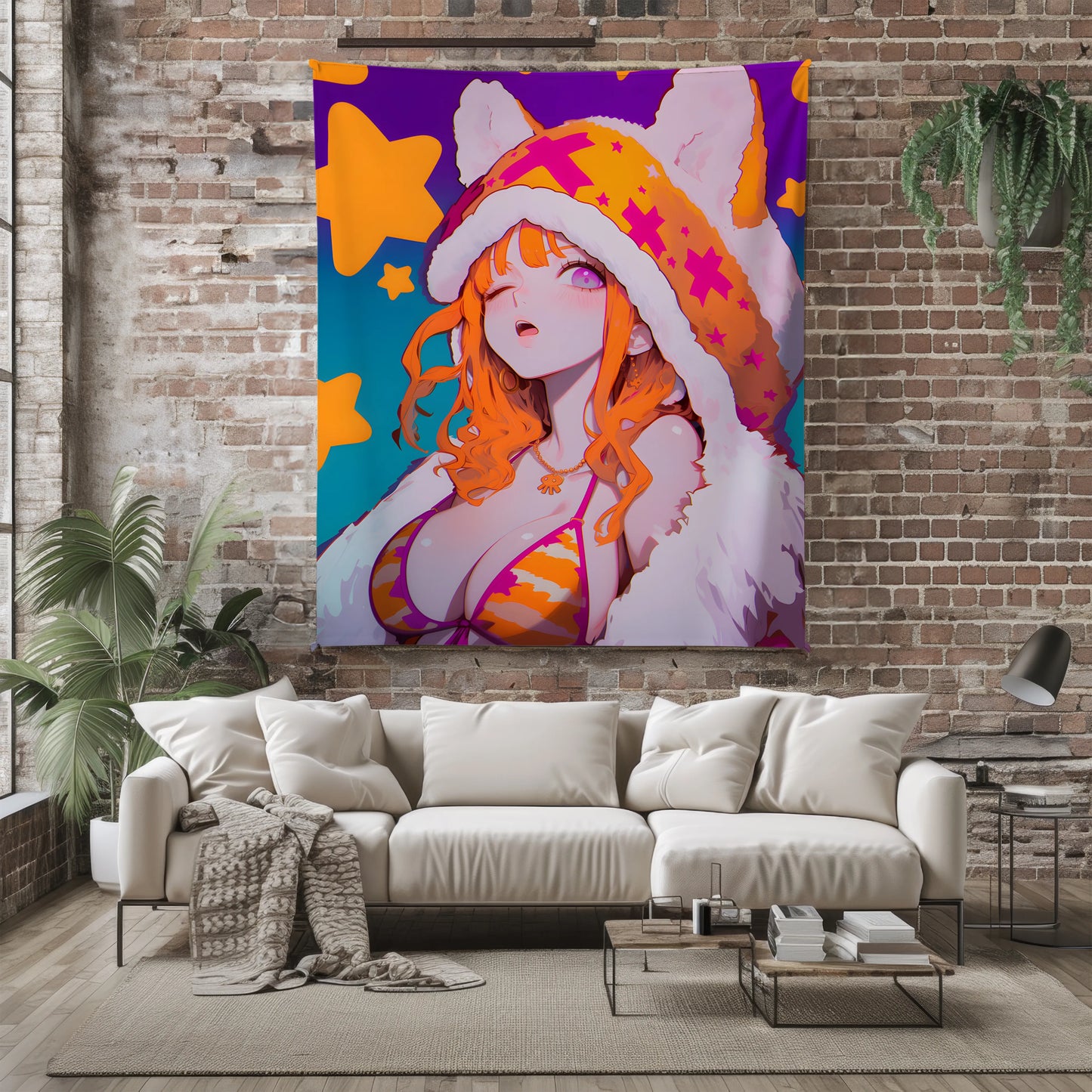 Nami Retro Bikini Flannel Blanket, One Piece Merch, Cat Burglar Anime Peripheral, Otaku Bedding Decor