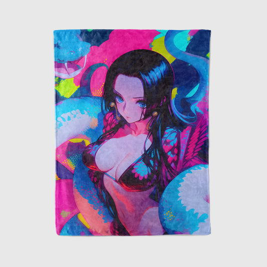 Boa Hancock Bikini Art Flannel Blanket, One Piece Merch, Pirate Empress Anime Peripheral, Otaku Home Decor