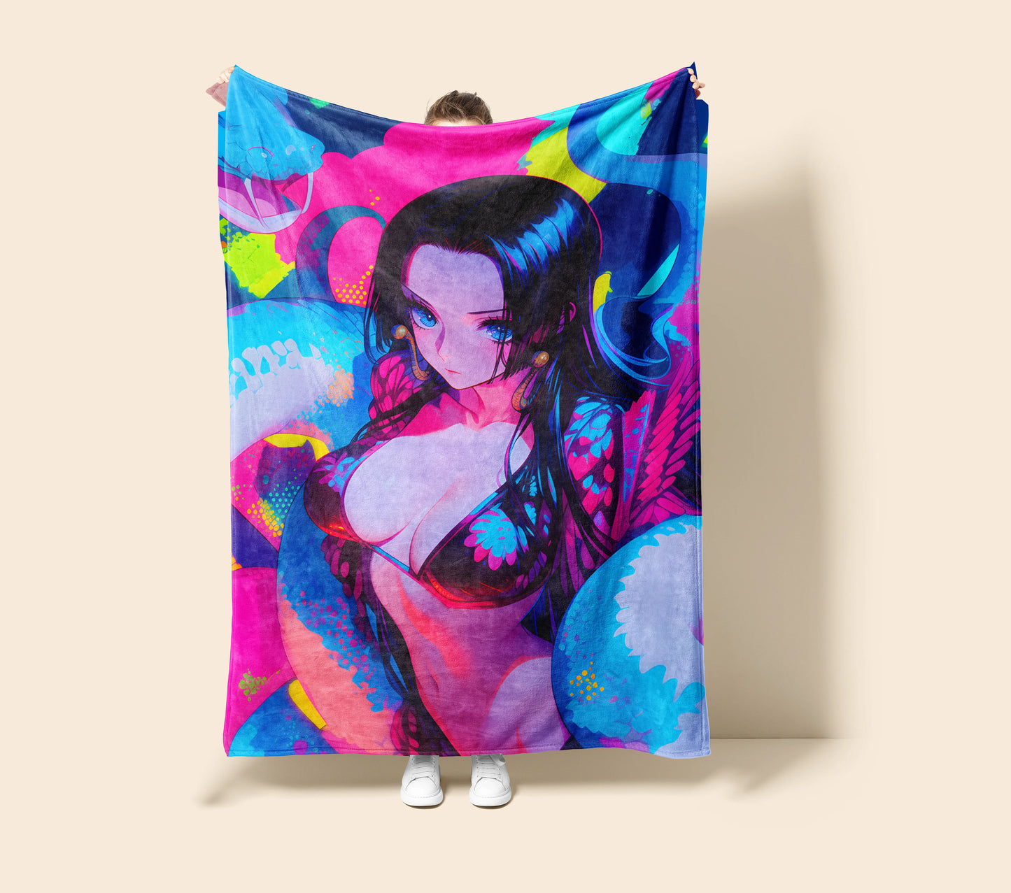 Boa Hancock Bikini Art Flannel Blanket, One Piece Merch, Pirate Empress Anime Peripheral, Otaku Home Decor