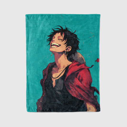Monkey D Luffy Classic Manga Style Flannel Blanket, One Piece Merch, Straw Hat Captain Anime Peripheral, Otaku Bedding