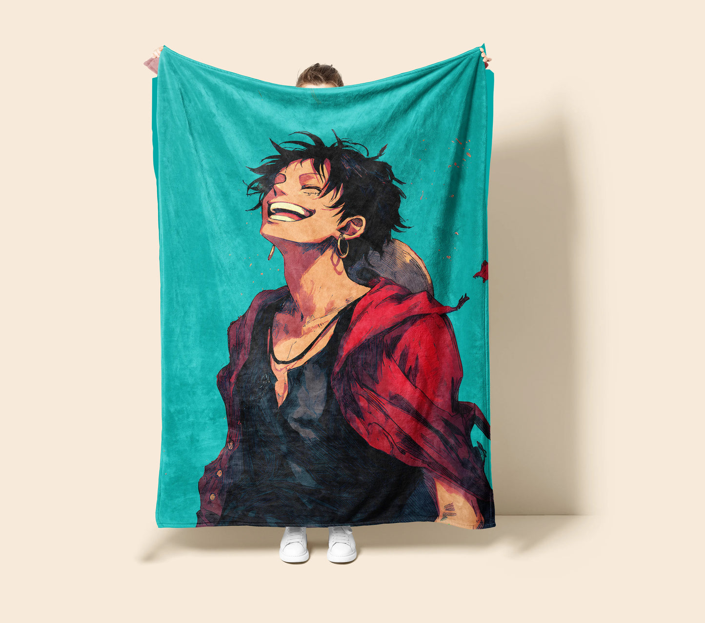 Monkey D Luffy Classic Manga Style Flannel Blanket, One Piece Merch, Straw Hat Captain Anime Peripheral, Otaku Bedding