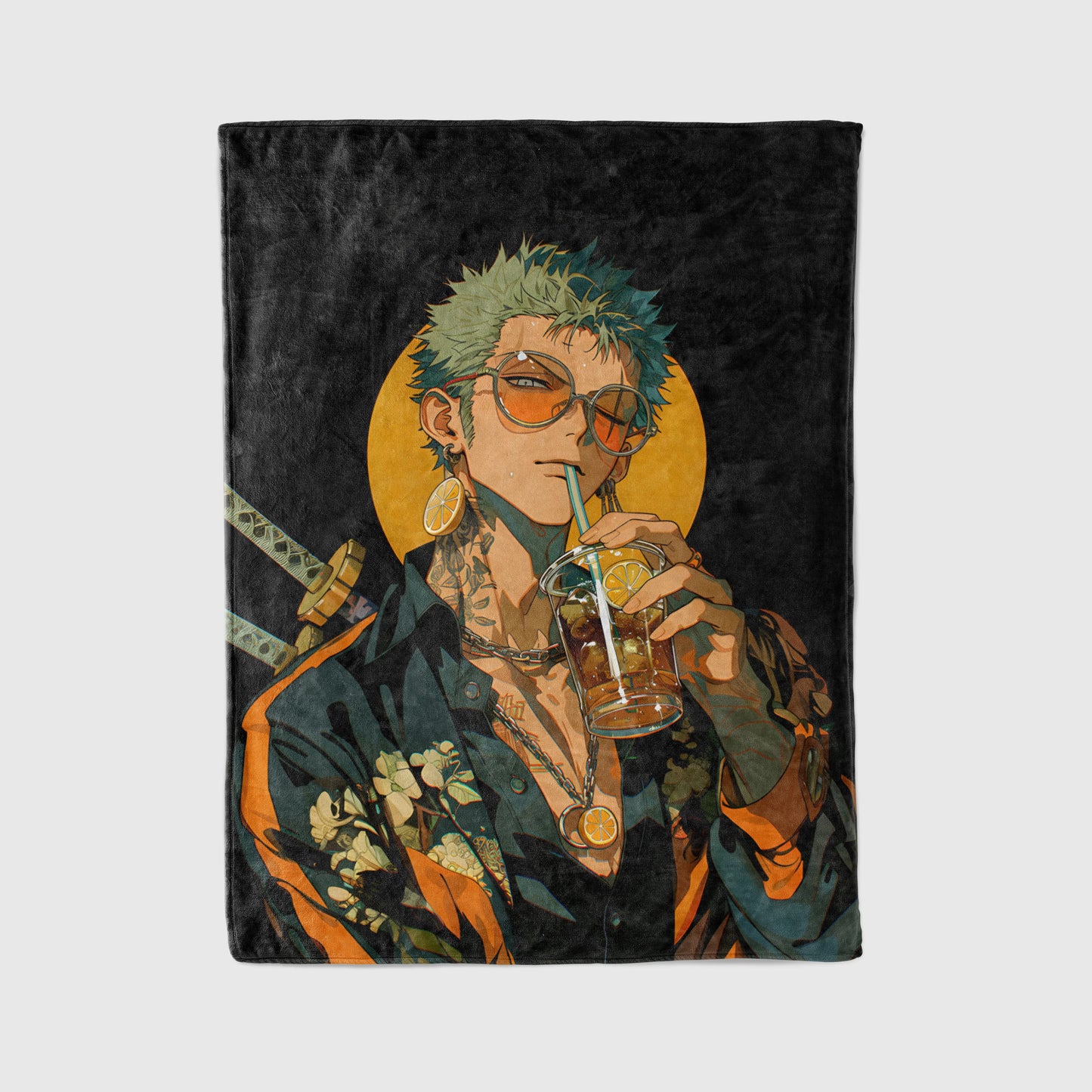 Roronoa Zoro Streetwear Aesthetic Flannel Blanket, One Piece Merch, Straw Hat Pirate Anime Peripheral, Otaku Home Decor