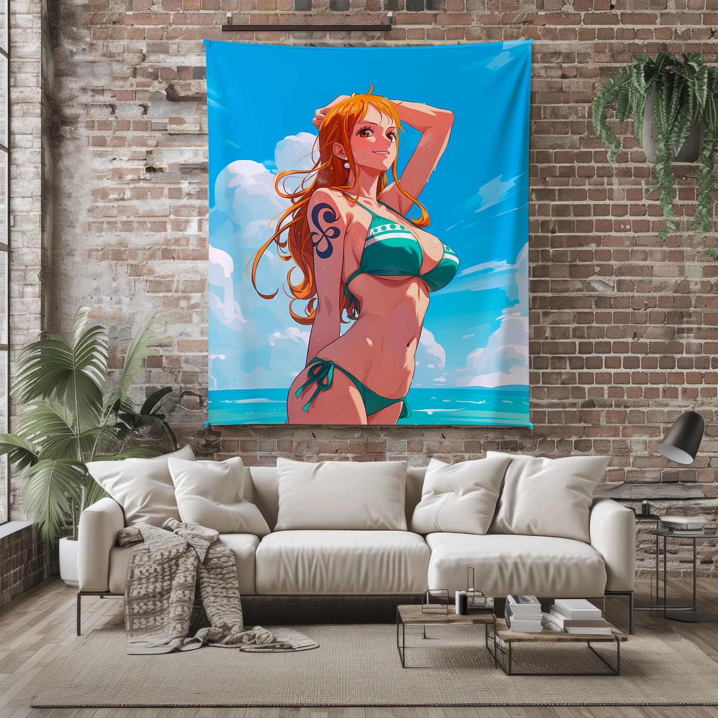 Nami Classic Summer Bikini Flannel Blanket, One Piece Merch, Cat Burglar Anime Peripheral, Otaku Bedding