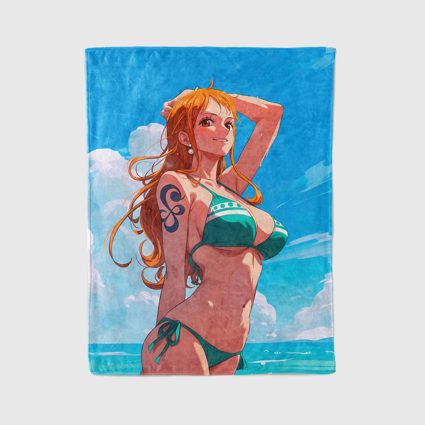 Nami Classic Summer Bikini Flannel Blanket, One Piece Merch, Cat Burglar Anime Peripheral, Otaku Bedding
