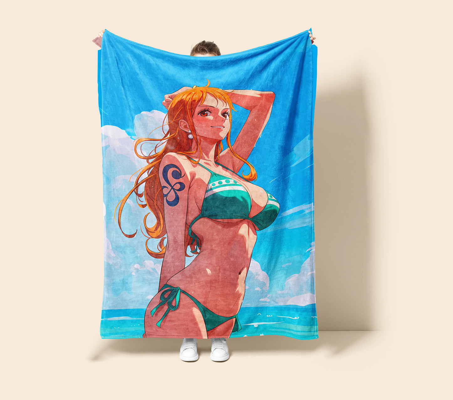 Nami Classic Summer Bikini Flannel Blanket, One Piece Merch, Cat Burglar Anime Peripheral, Otaku Bedding