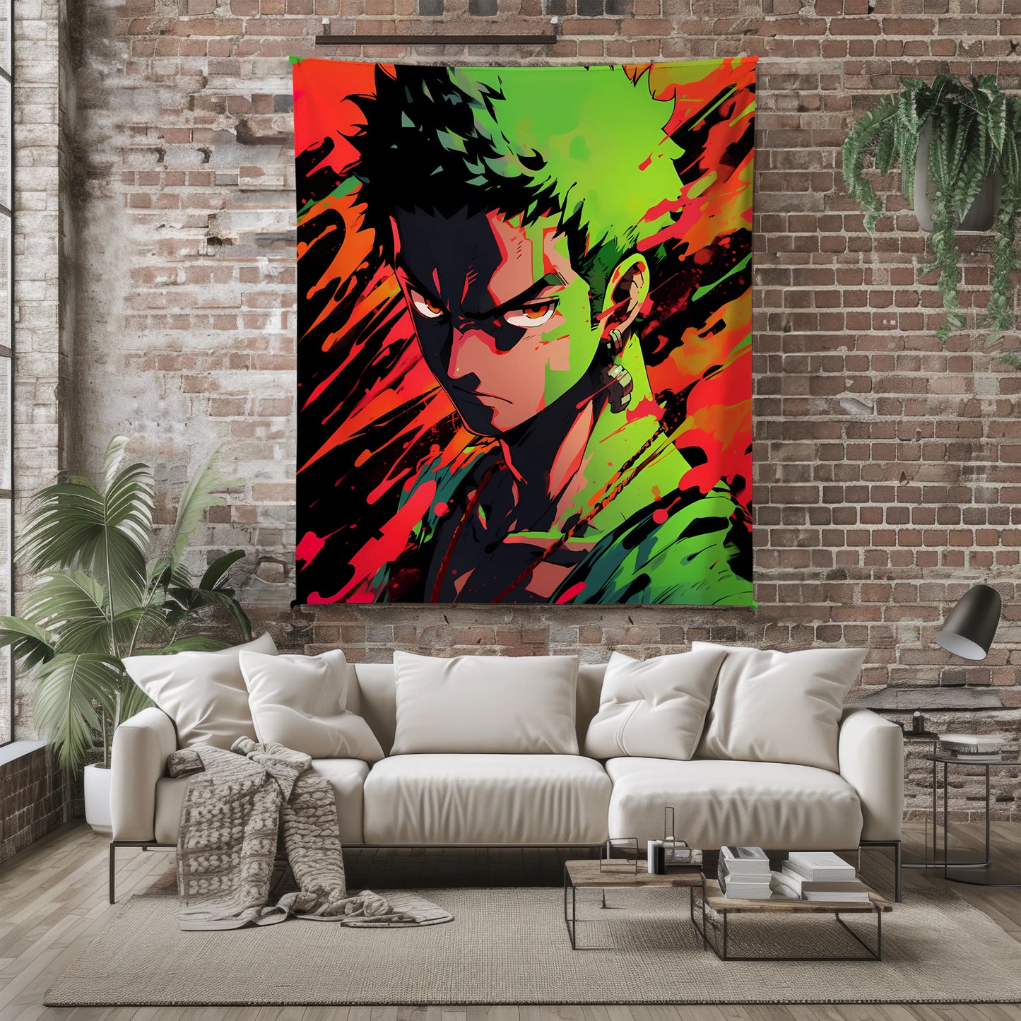 Roronoa Zoro American Graffiti Art Flannel Blanket, One Piece Merch, Straw Hat Pirate Anime Peripheral, Otaku Decor