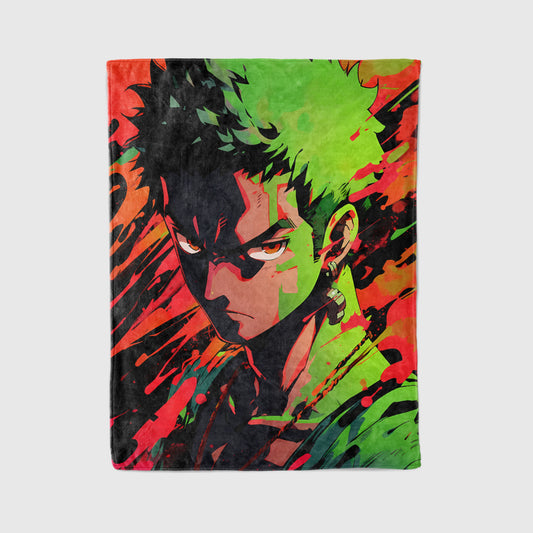 Roronoa Zoro American Graffiti Art Flannel Blanket, One Piece Merch, Straw Hat Pirate Anime Peripheral, Otaku Decor