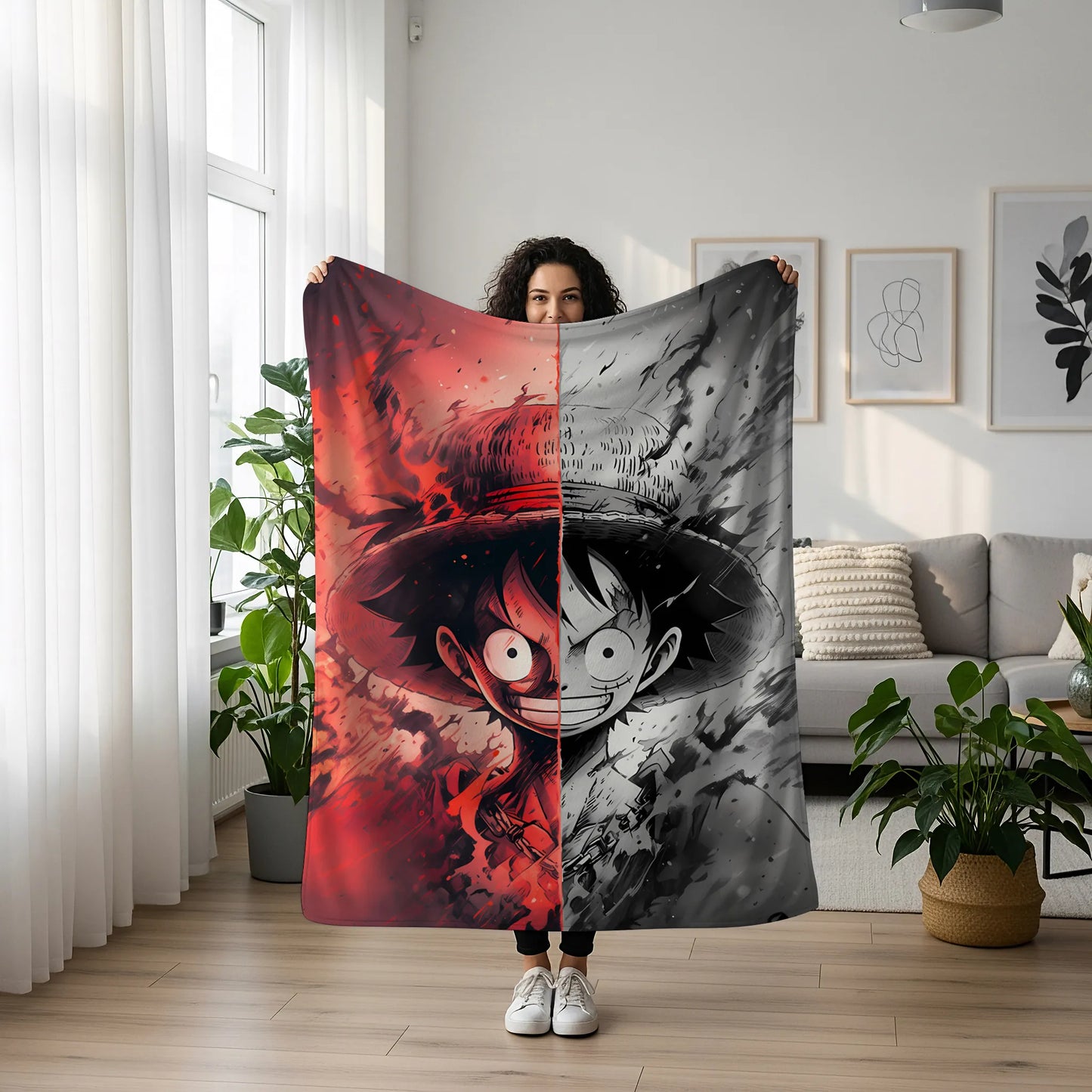 Straw Hat Crew Double-Sided Graffiti Flannel Blanket, One Piece Merch, Anime Peripheral, Otaku Decor