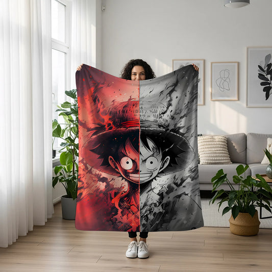Straw Hat Crew Double-Sided Graffiti Flannel Blanket, One Piece Merch, Anime Peripheral, Otaku Decor