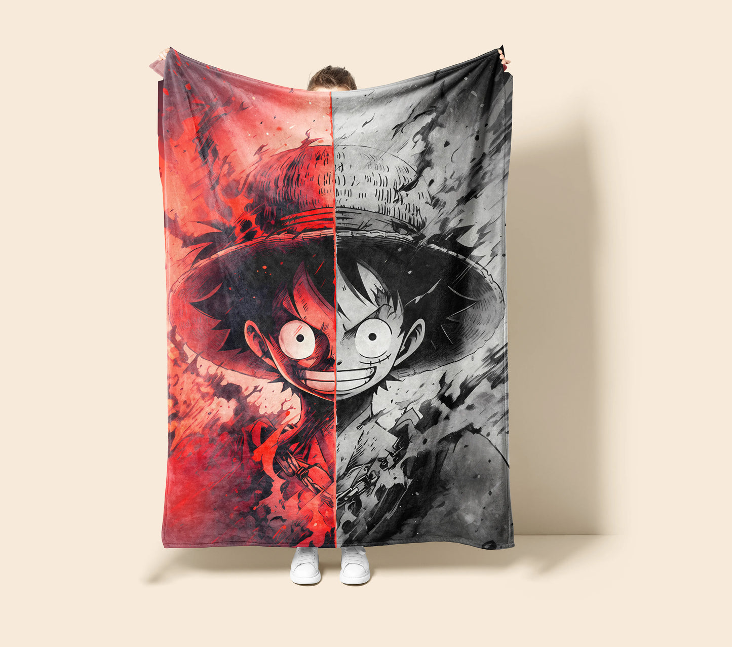 Straw Hat Crew Double-Sided Graffiti Flannel Blanket, One Piece Merch, Anime Peripheral, Otaku Decor