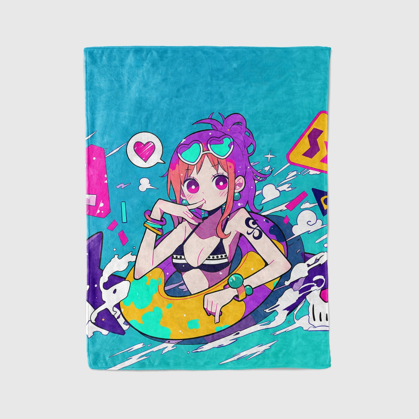 Nami Cute Chibi Flannel Blanket, One Piece Merch, Kawaii Anime Peripheral, Otaku Gift Bedding