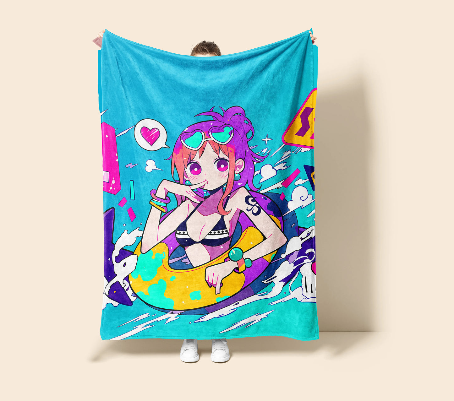 Nami Cute Chibi Flannel Blanket, One Piece Merch, Kawaii Anime Peripheral, Otaku Gift Bedding