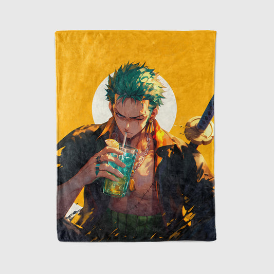 Roronoa Zoro Trendy Fashion Style Flannel Blanket, One Piece Merch, Straw Hat Pirate Anime Peripheral, Otaku Bedding