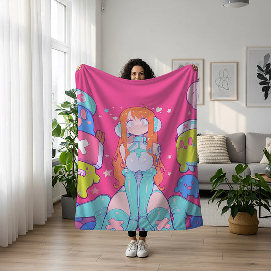 Nami Chibi Bodysuit Flannel Blanket, One Piece Merch, Kawaii Anime Peripheral, Otaku Bedding Decor