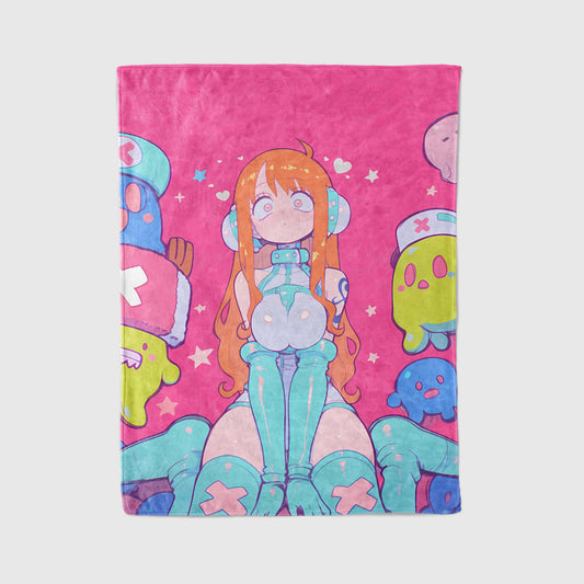 Nami Chibi Bodysuit Flannel Blanket, One Piece Merch, Kawaii Anime Peripheral, Otaku Bedding Decor