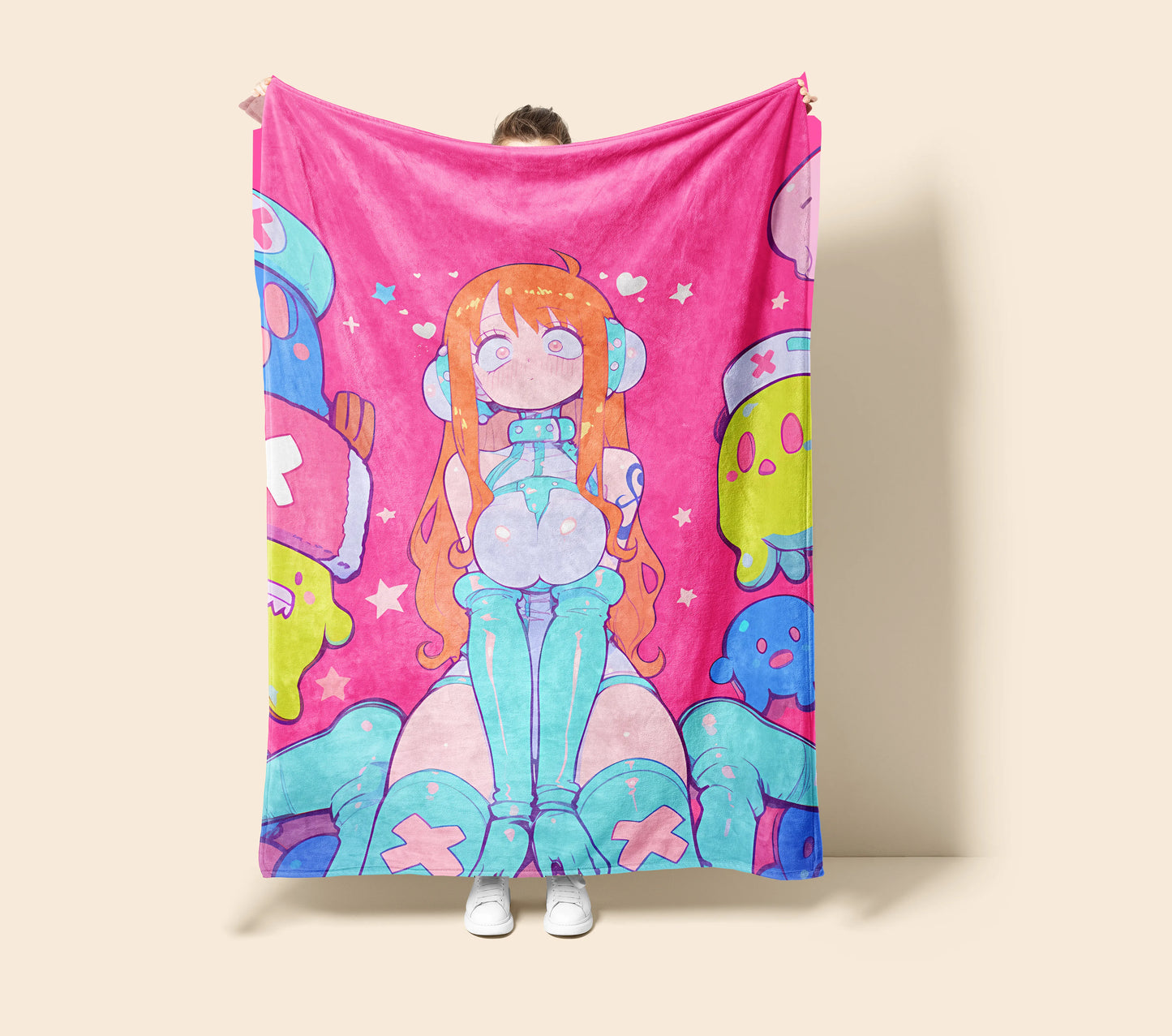 Nami Chibi Bodysuit Flannel Blanket, One Piece Merch, Kawaii Anime Peripheral, Otaku Bedding Decor