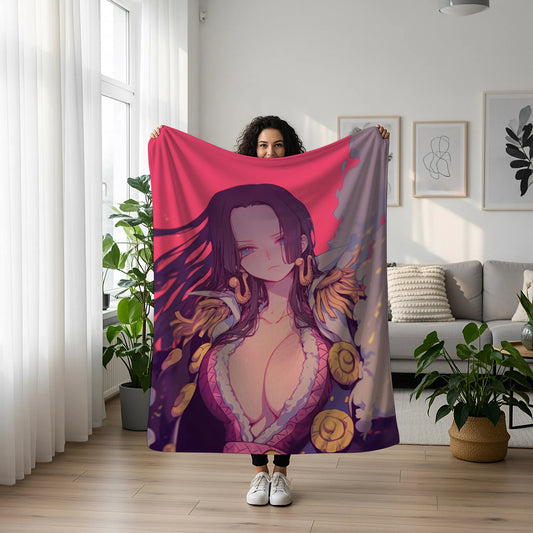Boa Hancock Classic Manga Art Flannel Blanket, One Piece Merch, Pirate Empress Anime Peripheral, Otaku Bedding