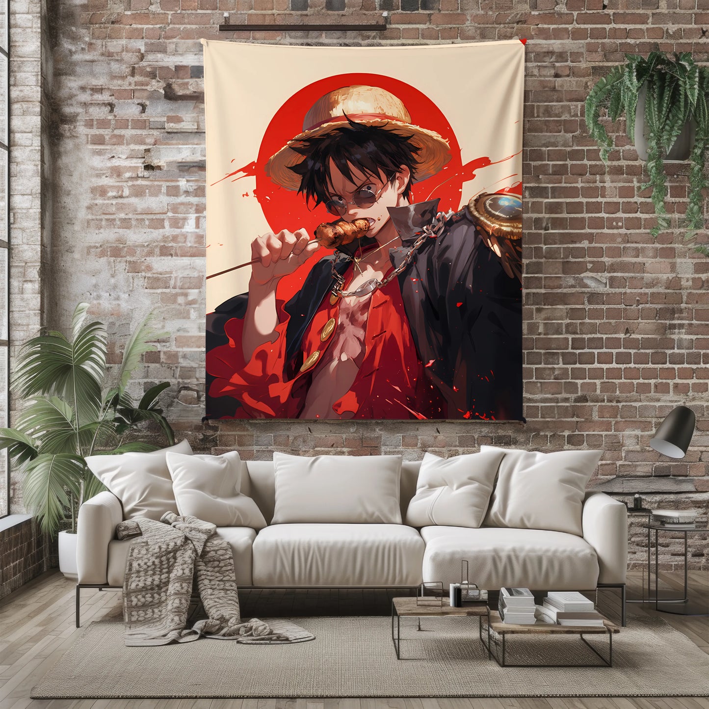 Monkey D Luffy Modern Fashion Style Flannel Blanket, One Piece Merch, Straw Hat Captain Anime Peripheral, Otaku Bedding