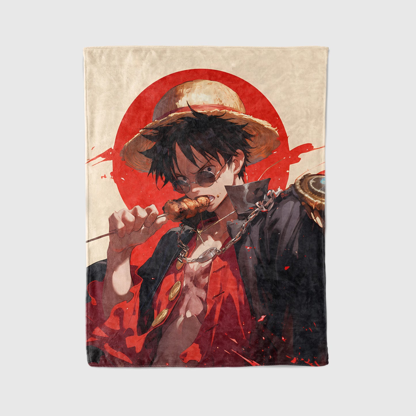 Monkey D Luffy Modern Fashion Style Flannel Blanket, One Piece Merch, Straw Hat Captain Anime Peripheral, Otaku Bedding