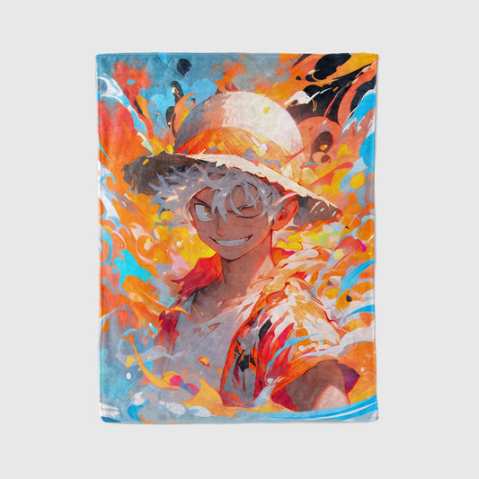 Monkey D Luffy Gear 5 Hype Style Flannel Blanket, One Piece Merch, Sun God Nika Anime Peripheral, Otaku Decor