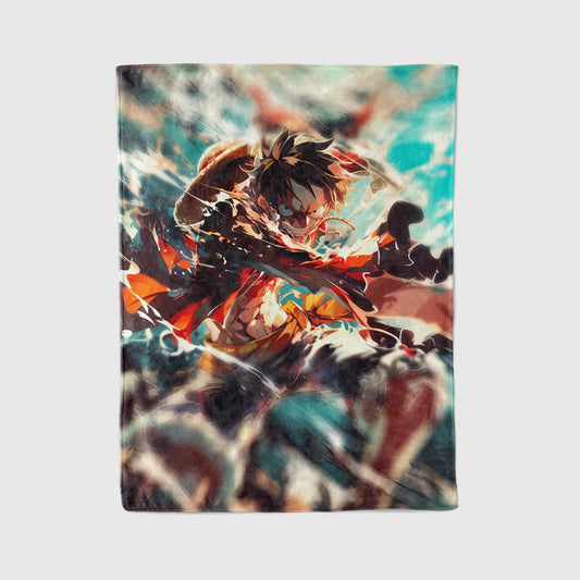 Monkey D Luffy Intense Combat Flannel Blanket, One Piece Merch, Pirate Captain Anime Peripheral, Otaku Bedding Decor