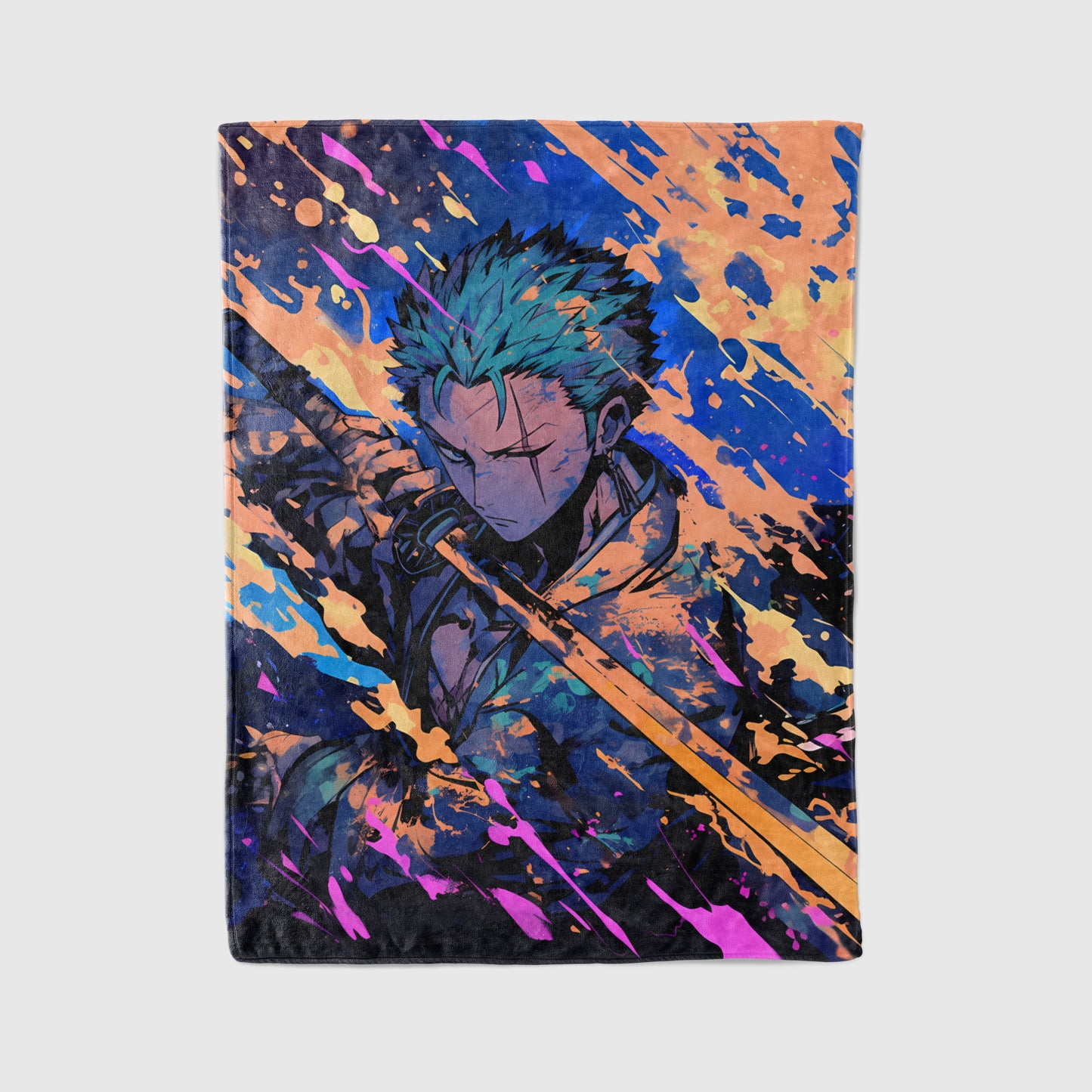 Roronoa Zoro Intense Combat Style Flannel Blanket, One Piece Merch, Straw Hat Pirate Anime Peripheral, Otaku Bedding