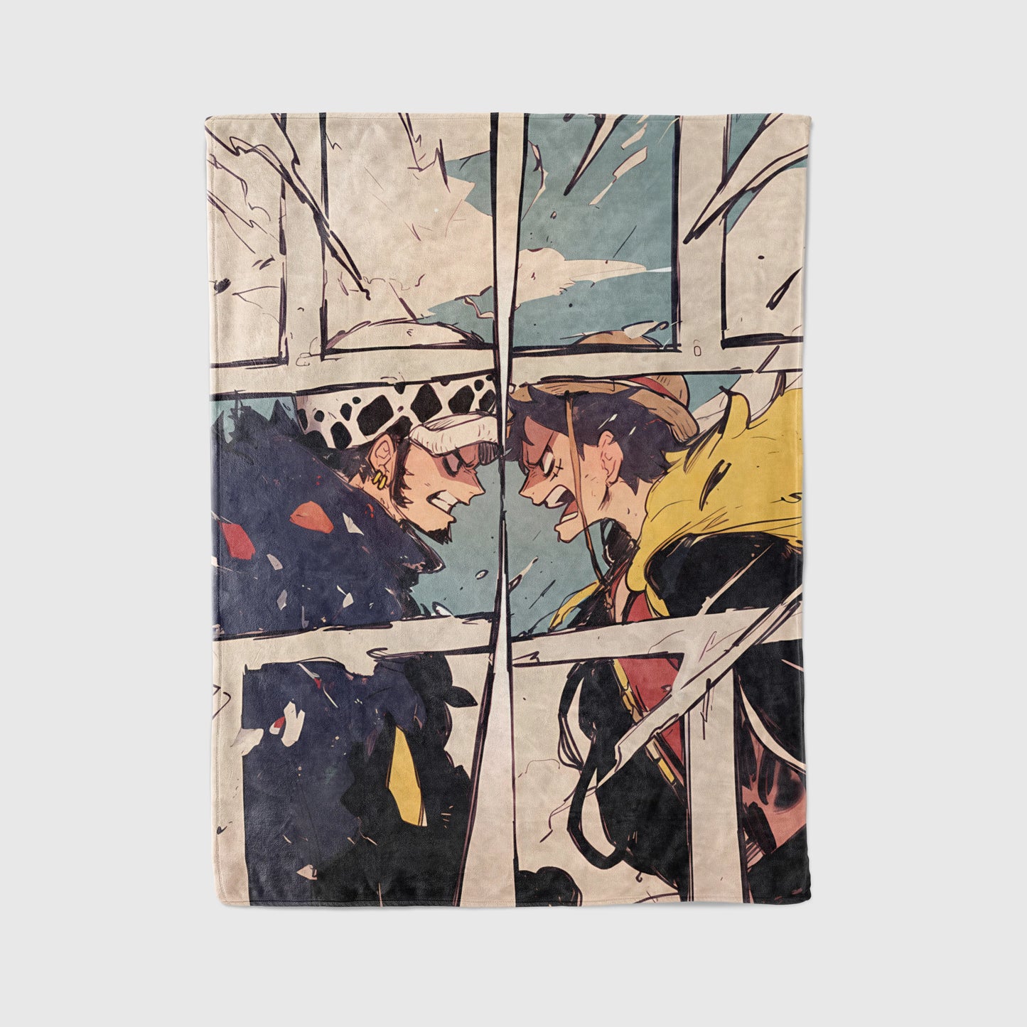 Trafalgar Law and Monkey D Luffy Manga Panel Flannel Blanket, One Piece Merch, Anime Alliance Peripheral, Otaku Bedding Decor
