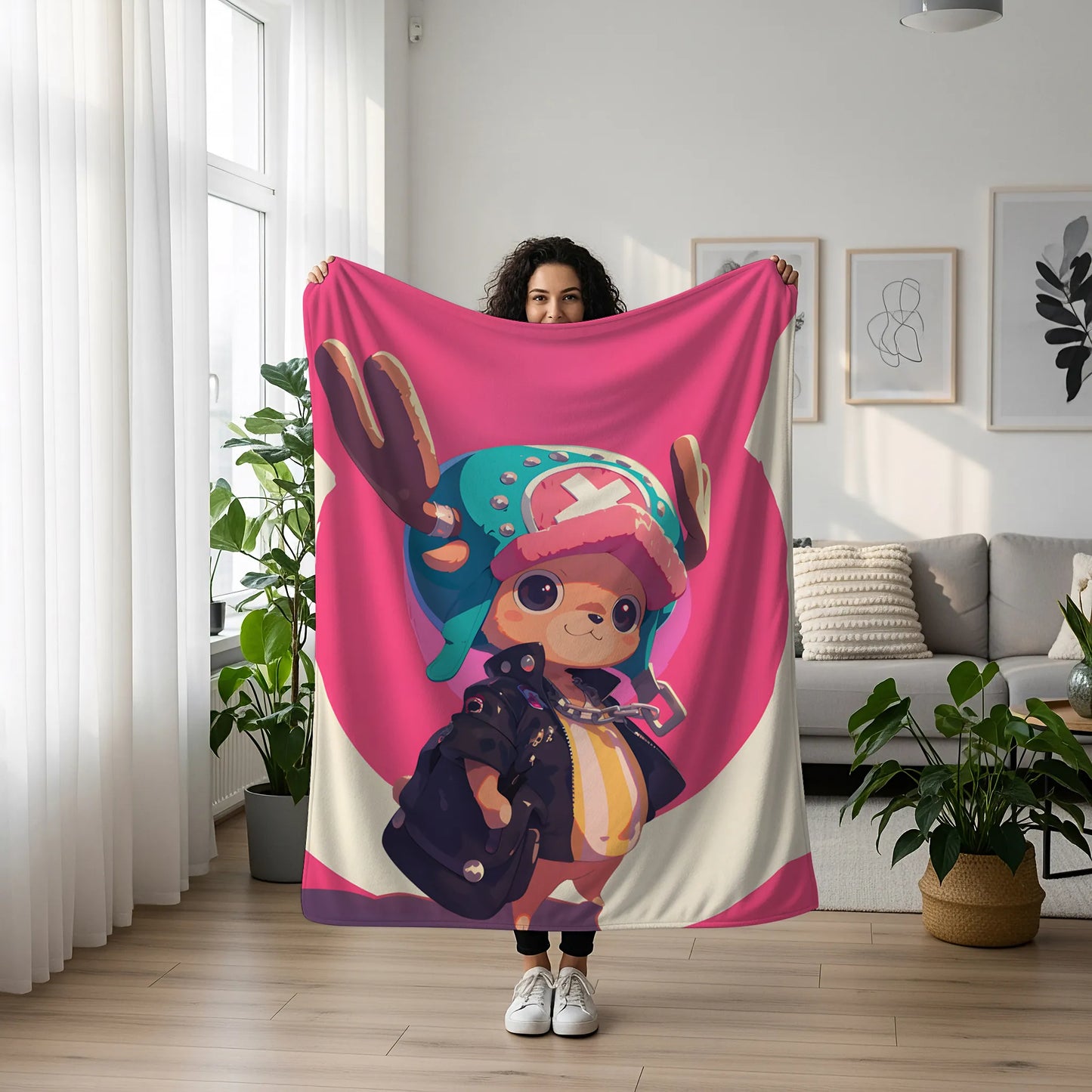 Tony Tony Chopper Classic Form Flannel Blanket, One Piece Merch, Cute Doctor Anime Peripheral, Otaku Gift Bedding