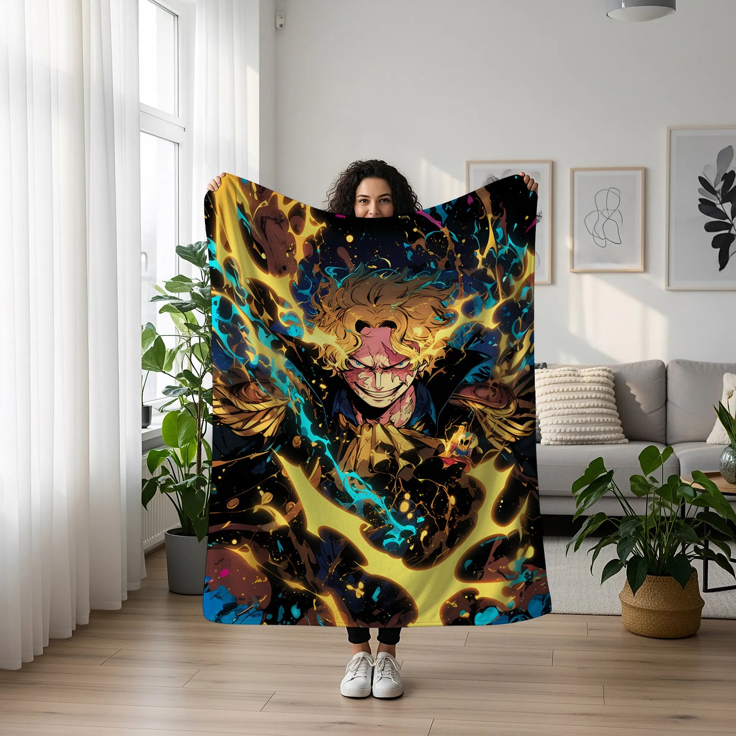 Sabo Flame Emperor Combat Flannel Blanket, One Piece Merch, Revolutionary Army Anime Peripheral, Otaku Decor